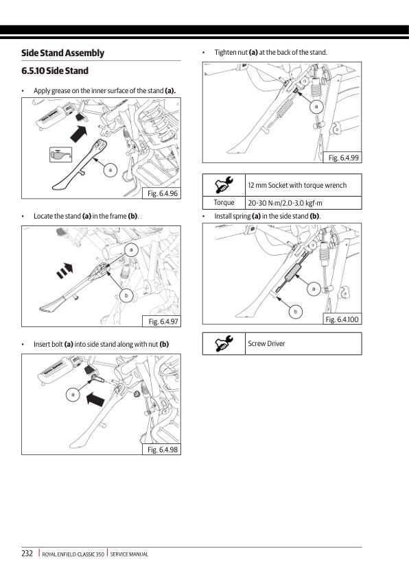 Royal Enfield Classic 350 Motorcycle Service Manual sample page showing repair procedures
