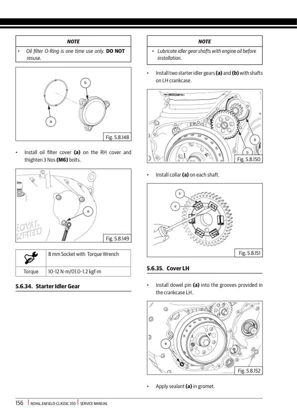 Royal Enfield Classic 350 Motorcycle Service Manual sample page with diagrams and specifications