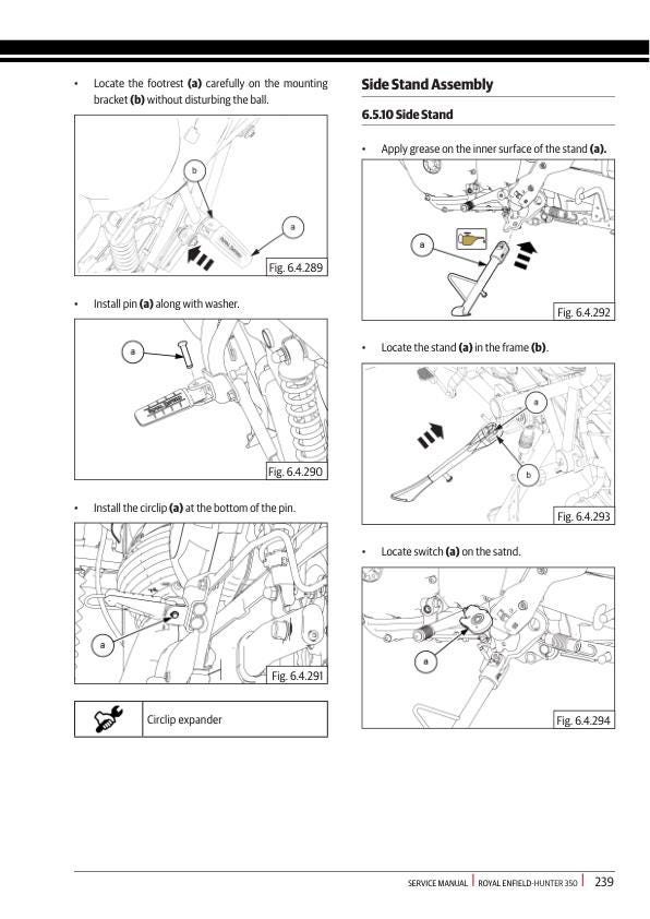 Royal Enfield Hunter 350 Motorcycle Service Manual sample page with diagrams and specifications