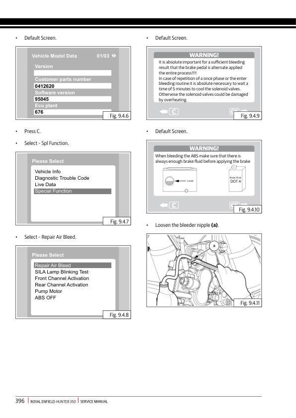 Royal Enfield Hunter 350 Motorcycle Service Manual sample page showing repair procedures