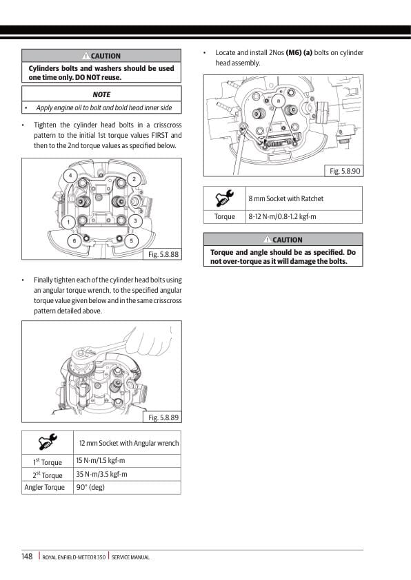 Royal Enfield Meteor 350 Motorcycle Service Manual sample page with diagrams and specifications