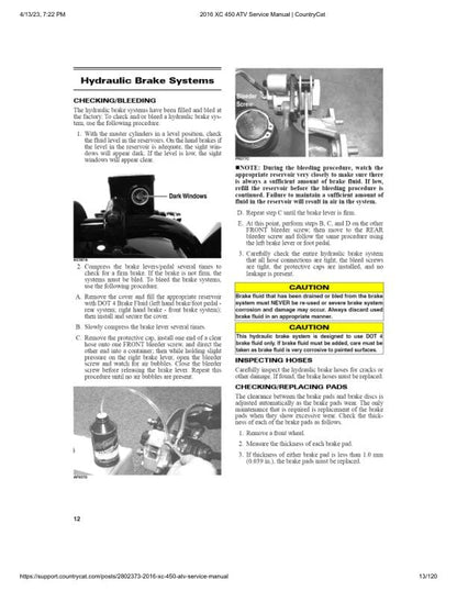 Arctic Cat XC 450 ATV Service Manual table of contents