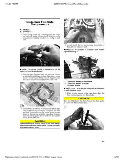 Arctic Cat XC 450 ATV Service Manual sample page showing repair procedures