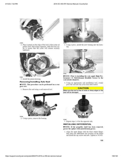 Arctic Cat XC 450 ATV Service Manual sample page with service data and tables