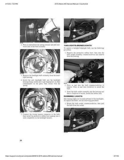 Arctic Cat Alterra 400 ATV Service Manual sample page with diagrams and specifications