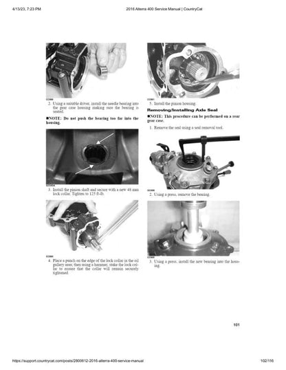 Arctic Cat Alterra 400 ATV Service Manual sample page with service data and tables