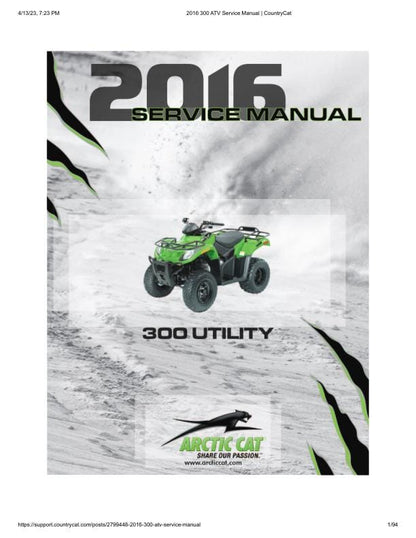 Arctic Cat Arctic Cat 300 Utility ATV Service Manual factory service manual title page