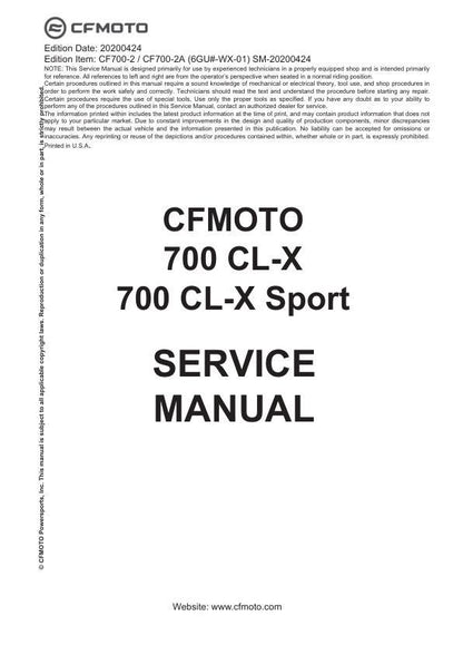 CFMOTO 700 Cl-x 700 - Cl-x sport Service Manual factory service manual title page