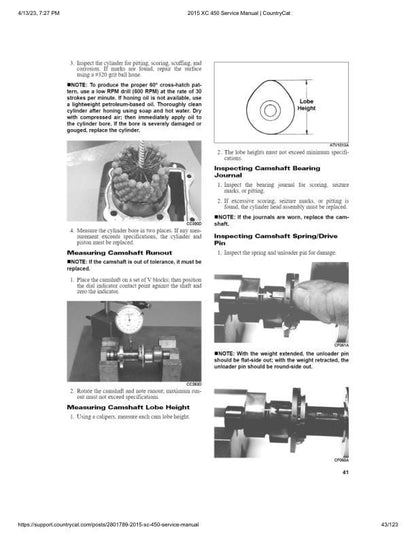 Arctic Cat XC 450 ATV Service Manual sample page showing repair procedures