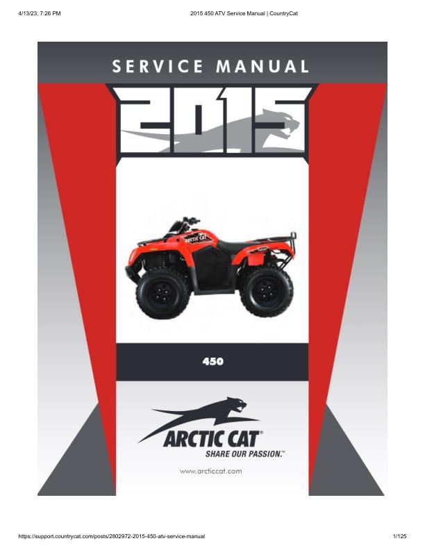 Arctic Cat 450 ATV Service Manual factory service manual title page