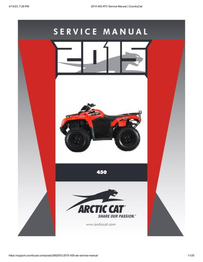 Arctic Cat 450 ATV Service Manual factory service manual title page