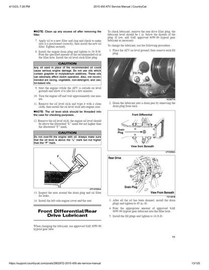 Arctic Cat 450 ATV Service Manual table of contents