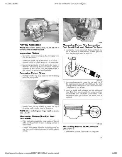 Arctic Cat 450 ATV Service Manual sample page showing repair procedures
