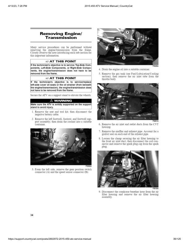 Arctic Cat 450 ATV Service Manual sample page with diagrams and specifications
