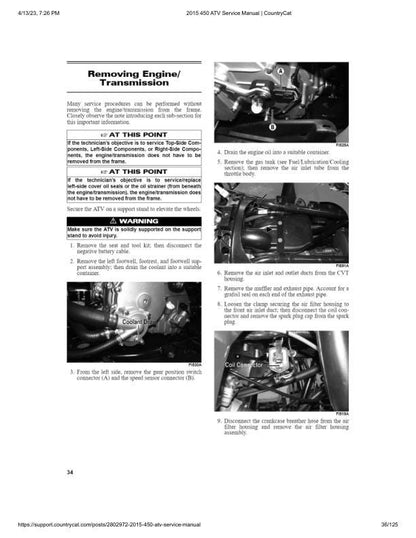 Arctic Cat 450 ATV Service Manual sample page with diagrams and specifications