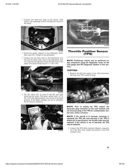 Arctic Cat 450 ATV Service Manual sample page with service data and tables