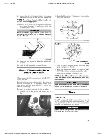 Arctic Cat 400 ATV Service Manual table of contents