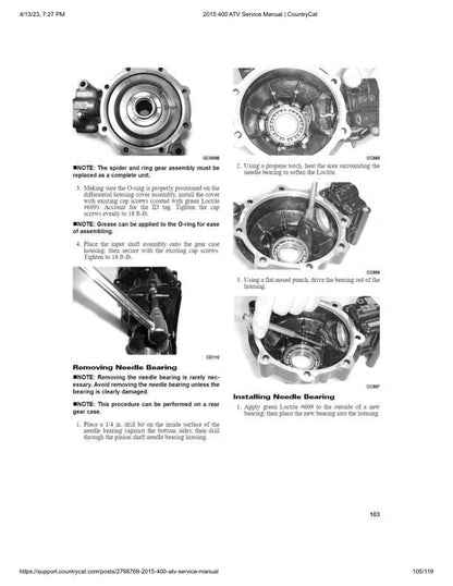 Arctic Cat 400 ATV Service Manual sample page with service data and tables