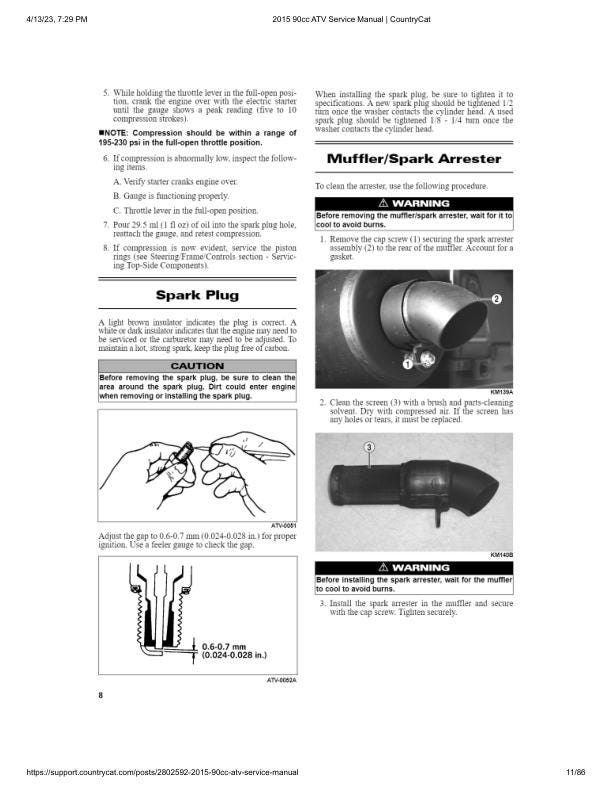 Arctic Cat DVX 90 90 Utility ATV Service Manual table of contents