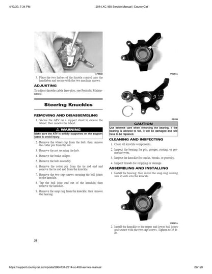 Arctic Cat XC 450 ATV Service Manual sample page with diagrams and specifications
