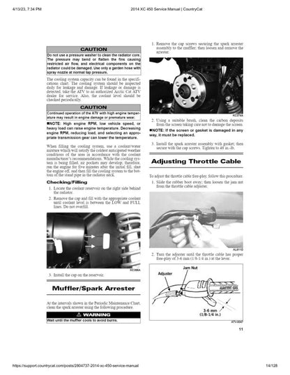 Arctic Cat XC 450 ATV Service Manual table of contents
