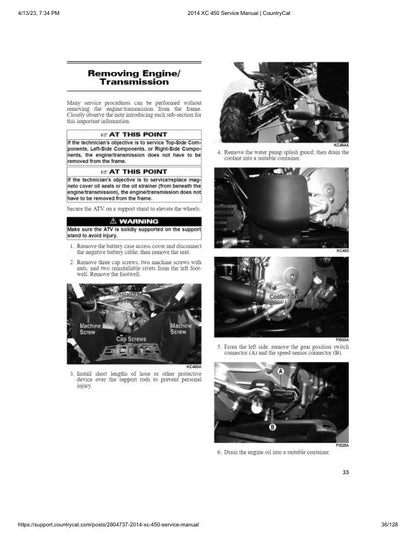 Arctic Cat XC 450 ATV Service Manual sample page showing repair procedures