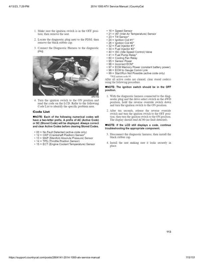 Arctic Cat 1000 XT ATV Service Manual sample page with technical illustrations