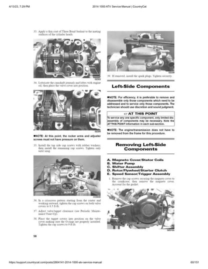 Arctic Cat 1000 XT ATV Service Manual sample page showing repair procedures