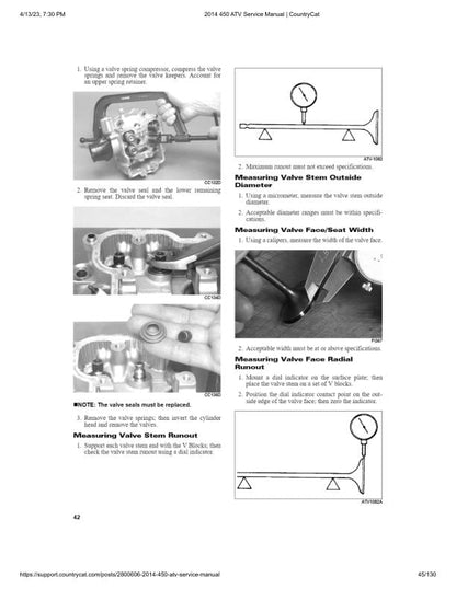 Arctic Cat 450 ATV Service Manual sample page showing repair procedures