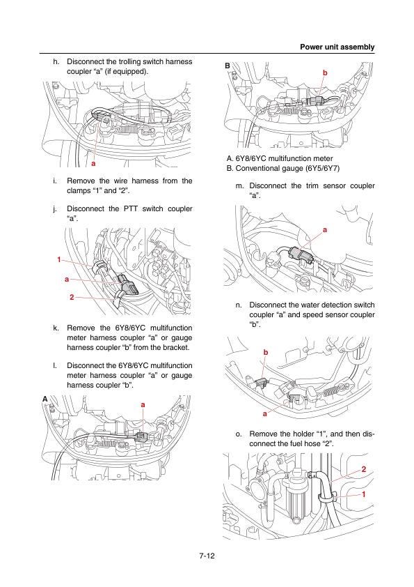 Yamaha VF115A Outboard Service Manual sample page with diagrams and specifications