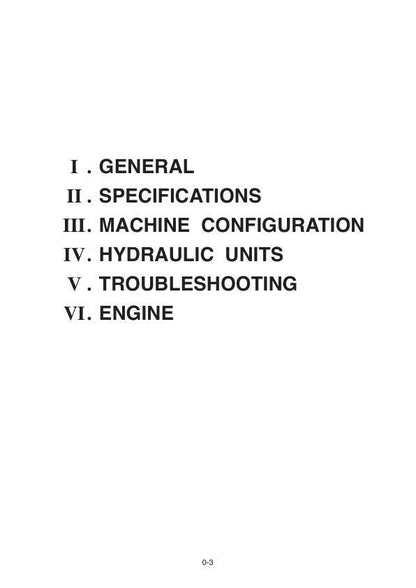 Takeuchi TB175W Wheeled Excavator Service Manual table of contents