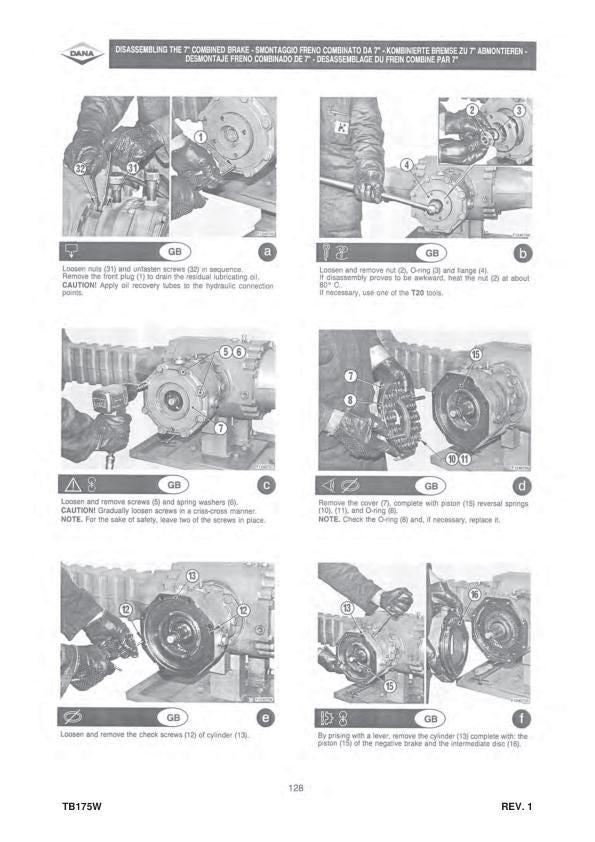 Takeuchi TB175W Wheeled Excavator Service Manual sample page with service data and tables
