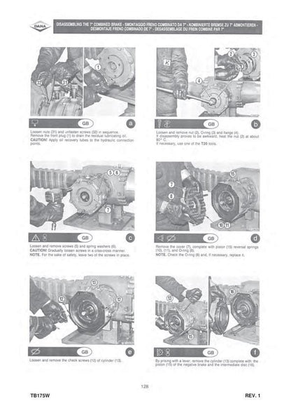Takeuchi TB175W Wheeled Excavator Service Manual sample page with service data and tables