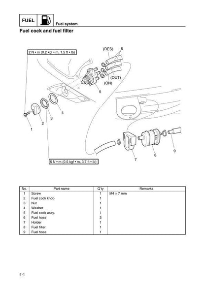 Yamaha WaveRunner VX700 Service Manual sample page with diagrams and specifications
