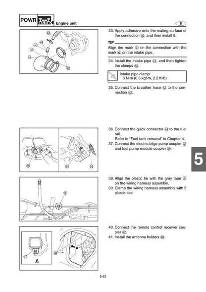 Yamaha WaveRunner FZR FZS GX1800 Service Manual sample page with diagrams and specifications