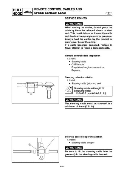 Yamaha WaveRunner GP1300R Service Manual sample page with service data and tables