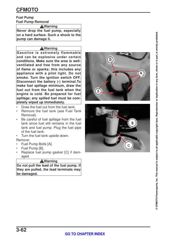 CFMOTO 650 ADVentura Service Manual sample page showing repair procedures