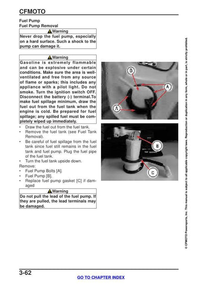 CFMOTO 650 ADVentura Service Manual sample page showing repair procedures