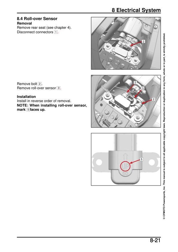 CFMOTO 450NK Service Manual sample page with technical illustrations