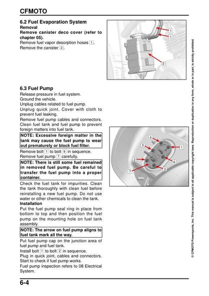 CFMOTO 450CL-C Service Manual sample page with diagrams and specifications