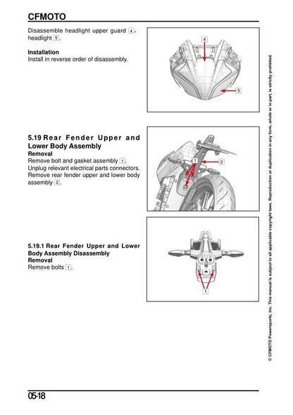 CFMOTO 300SS Service Manual sample page with diagrams and specifications