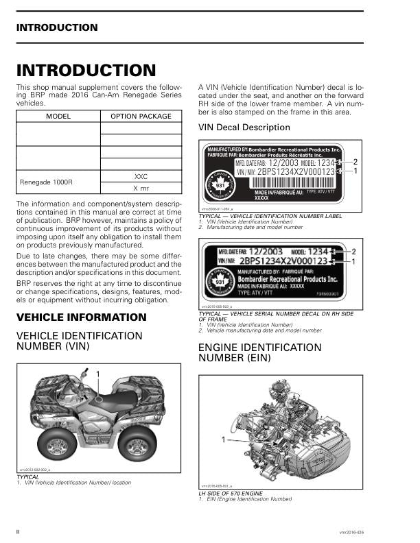 Can Am Renegade 1000R XXC XMR Service Manual factory service manual title page