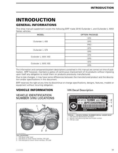 Can Am Can-Am Outlander L 570 / Max Service Manual table of contents