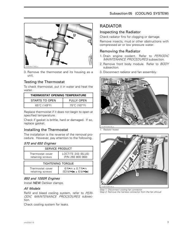 Can Am Outlander 570, 650 & 850 Service Manual sample page showing repair procedures
