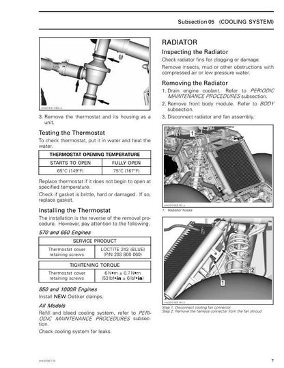 Can Am Outlander 570, 650 & 850 Service Manual sample page showing repair procedures