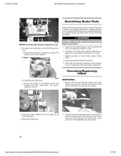 Arctic Cat 400 ATV Service Manual table of contents