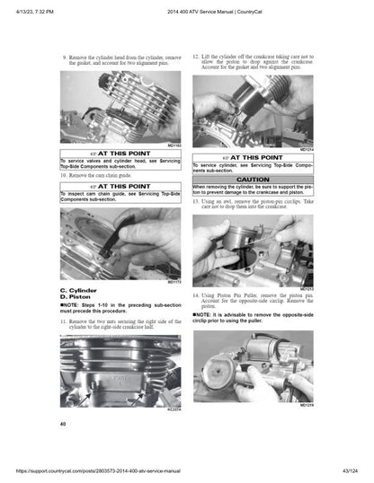Arctic Cat 400 ATV Service Manual sample page with diagrams and specifications