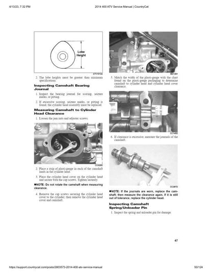 Arctic Cat 400 ATV Service Manual sample page showing repair procedures