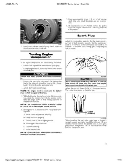 Arctic Cat 150 ATV Service Manual table of contents