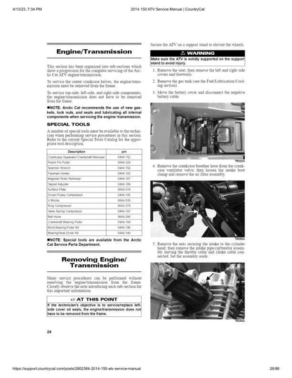 Arctic Cat 150 ATV Service Manual sample page showing repair procedures